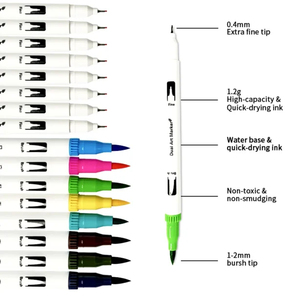 36/48/60/100 Watercolor Pen Dual-Tip Art Markers Pens Felt Painter Calligraphy School Art Supplies Brush Fineliner Color Pens - Image 4