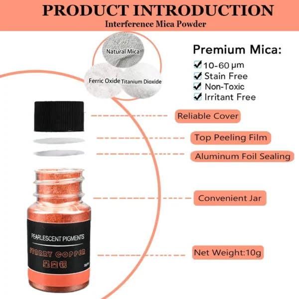 Metallic Pigment Powder Fine Real Mica Powder Pigment Metal Color Dye for Epoxy Resin Slime Soap Candle Paint Nail DIY Craft 10g - Image 2