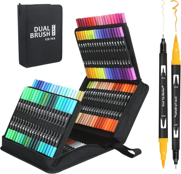 Dual Tip Brush Marker Pens with Fineliner Brush Tip Pens Felt Tip Pens Set, Art Markers Watercolour Brush Calligraphy Drawing