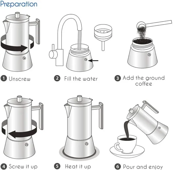 Easyworkz Diego Stovetop Espresso Maker Stainless Steel Italian Coffee Machine Maker 4Cup 6.8 oz Induction Moka Pot - Image 4