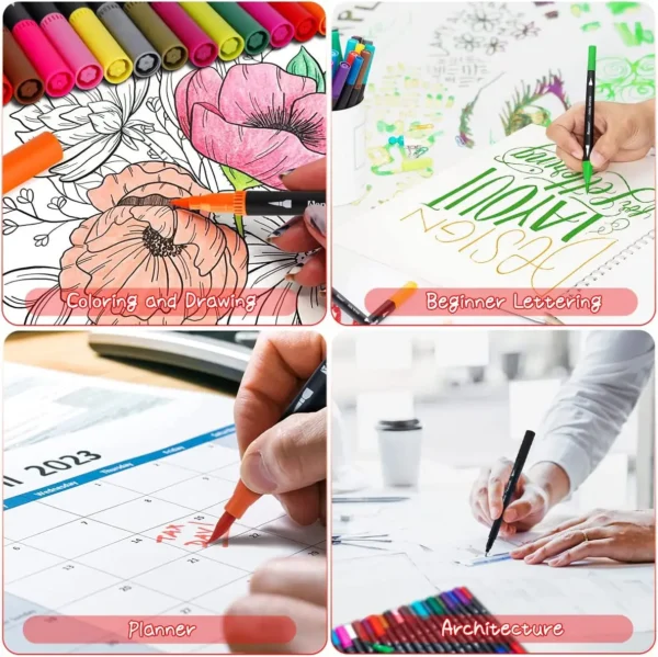 12-120 Colors Felt Tip Drawing Watercolor Art Markers Pen,Dual Brush Fineliner Colouring Pen Set for Calligraphy Painting - Image 4
