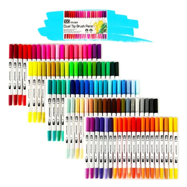 36/48/60/100 Watercolor Pen Dual-Tip Art Markers Pens Felt Painter Calligraphy School Art Supplies Brush Fineliner Color Pens - Image 2