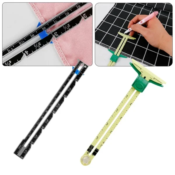 5-IN-1 Sewing Seam Ruler Measuring Gauge Patchwork Quilting Tailor Ruler Sizer Helper Aluminum Plastic Sliding Gauge - Image 3
