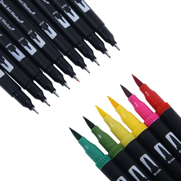 12-120 Colors Felt Tip Drawing Watercolor Art Markers Pen,Dual Brush Fineliner Colouring Pen Set for Calligraphy Painting - Image 3